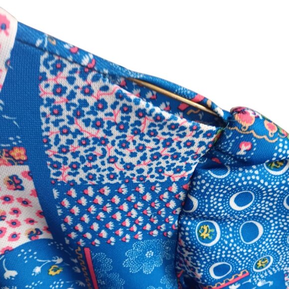 1OF1 XS Vintage 70s Patchwork Maxi Dress Ruffled Hem Prairie Disco Print 1970's - Picture 5 of 8